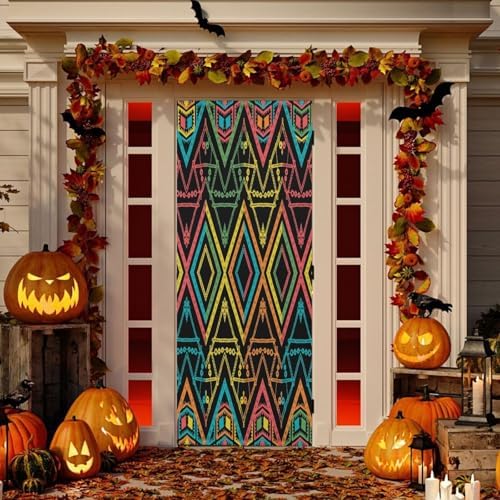 Susiyo Abstract Zigzag Halloween Door Cover 32x79 in