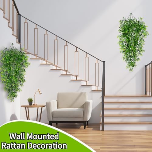 2Pcs Artificial Hanging Plants Fake Plants for Decor Greenery Vine Rattan