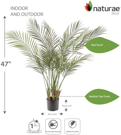 Naturae Decor Areca Palm Artificial Plant - 47-Inch UV Resistant Floor Plant