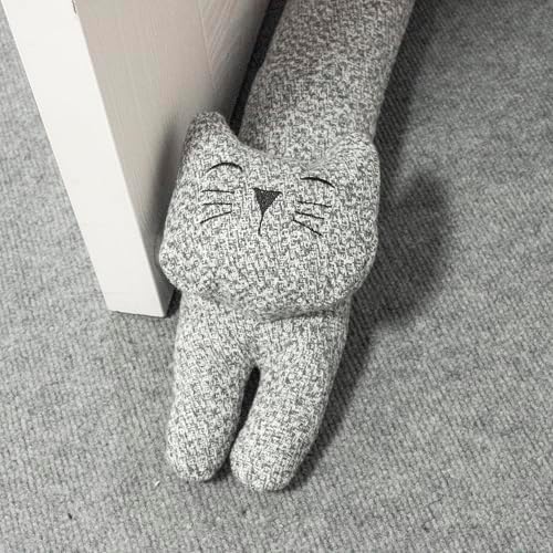 34 Inch Heavy Duty Door Draft Stopper with Gray Cat Design
