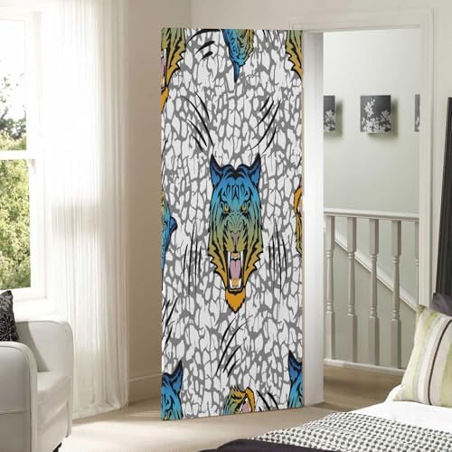 Susiyo Blue Head Tiger Halloween Door Cover Stretch Fabric Decoration