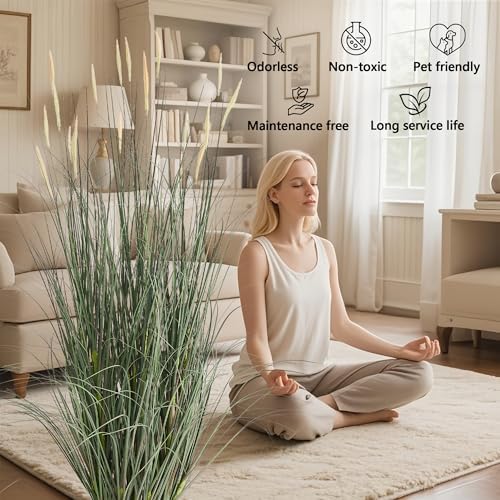 Faux 4ft Horsetail Reed Grass with Pink Spikes 2-Pack
