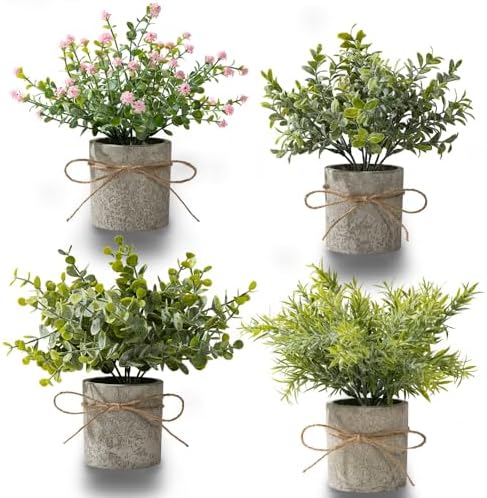 LESING 4 Pack Mini Artificial Potted Plants for Home Office Decor
