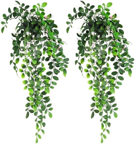 2 Pack Fake Hanging Lysimachia Plants with White and Pink Flowers