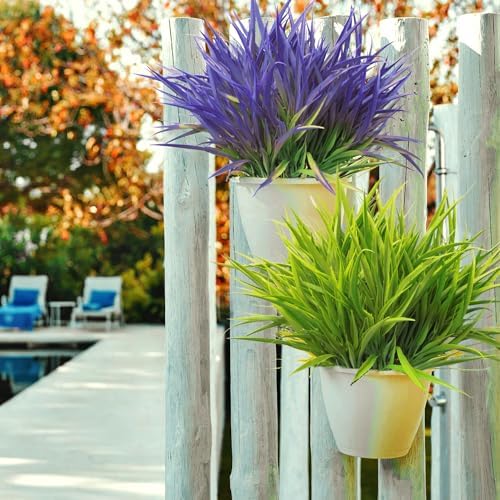 FANMINI 8 Bundle Artificial Grass Plants 17 Inch UV Resistant Faux Greenery for Home Garden Decor