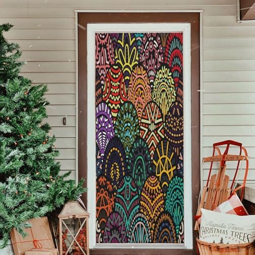 Susiyo Christmas Door Cover with Tribal Motifs Stretch Fabric Decor