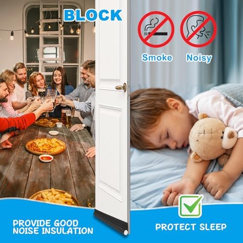 Adjustable Door Draft Stopper 36 Inch Black Single-Sided Noise Blocker