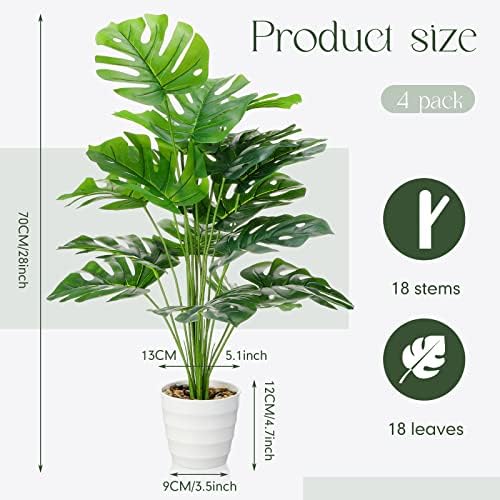 4 Pack 28 Inch Artificial Monstera Plants with Pots