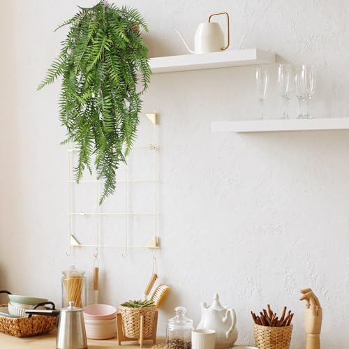 RECUTMS Artificial Hanging Ferns 2 Pack Green UV Resistant Faux Greenery Plastic Garland for Indoor Outdoor Decorations