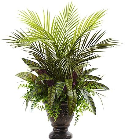 Nearly Natural 27in Mixed Areca Palm Fern Peacock Planter