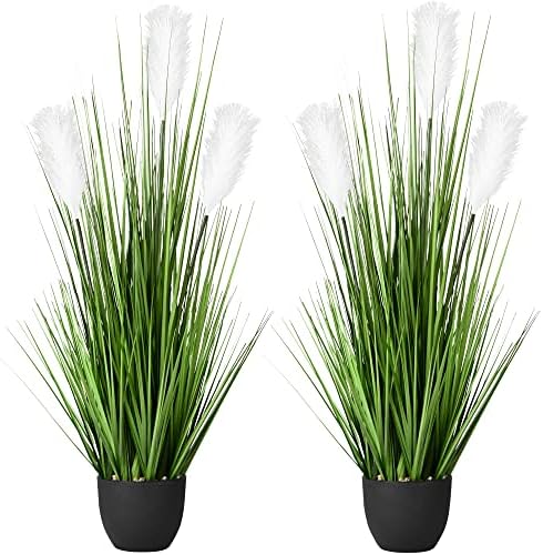 2 Pack 34 Inch Artificial Pampas Grass Plants with Reed Flowers for Home Decorations