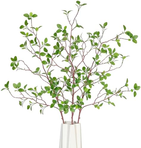 Floweroyal 3pcs Artificial Greenery Stems Faux Ficus Branches for Vase Filler