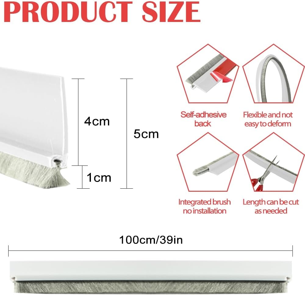 Topupth Under Door Draft Stopper with Brush - 39 L x 2 W