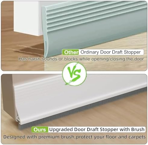 2 PCS Door Draft Stopper with Brush Self Adhesive White