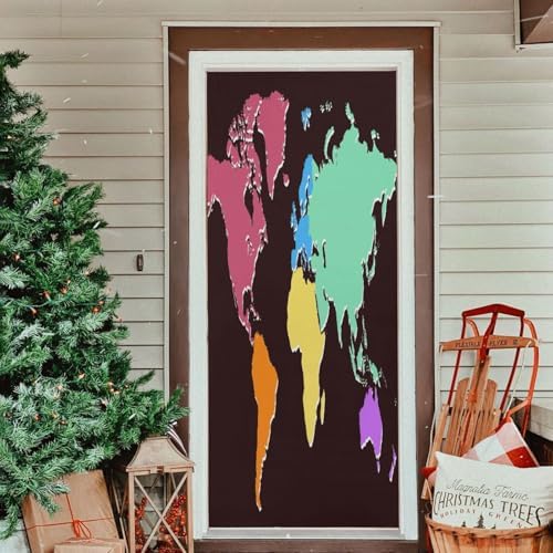 Susiyo Colorful World Map Halloween Door Cover