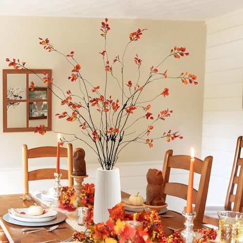 Krissing 6 Pcs Artificial Fall Stems 37 Inch Tall Greenery for Vase Decor