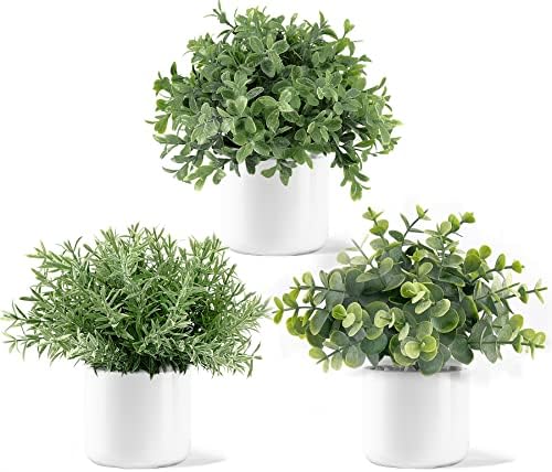 Mkono 3 Pack Fake Potted Plants in Ceramic Pots for Home Decor