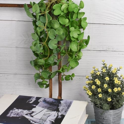 Fake Hanging Plants 2PCS Artificial Copper Coin Grass Plants for Wall Shelf Home Office Indoor Outdoor Garden Decor