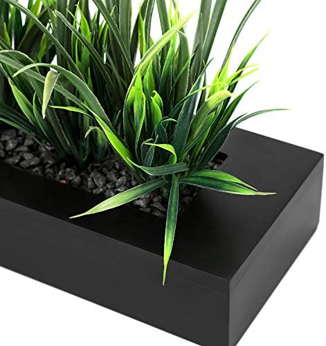 MyGift Artificial Green Grass Plants in Matte Black Wooden Planter
