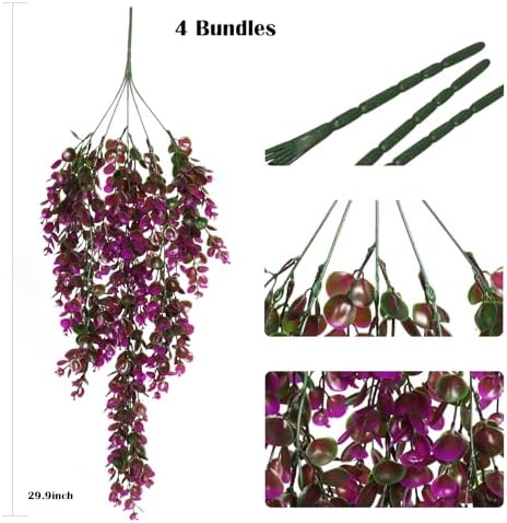 RECUTMS Artificial Hanging Ferns 4 Pcs Fuchsia