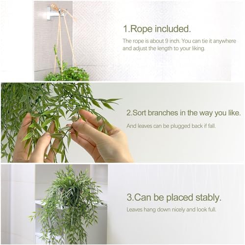 3 Packs Fake Hanging Plants with Pots and Twines for Wall Decor