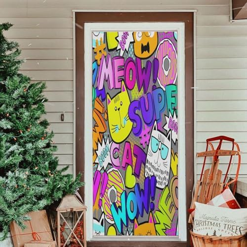 Susiyo Cat Head Halloween Door Cover 32x79 In