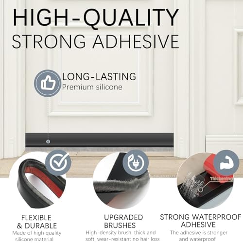 WUMUTI 2 Pack Black Under Door Draft Stoppers with Brush