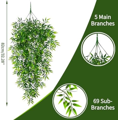 2Pcs Artificial Hanging Plants Fake Plants for Decor Greenery Vine Rattan