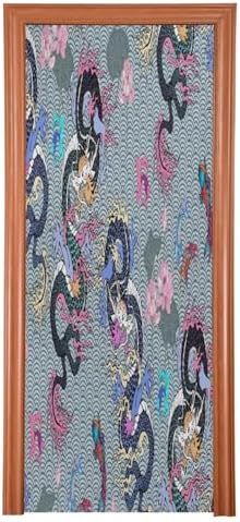 Susiyo Christmas Door Cover with Dragon and Flowers Stretch Fabric Backdrop for Home Holiday Decoration 32x79 in