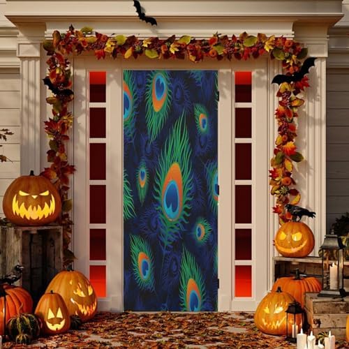 Susiyo Colorful Peacock Door Cover Halloween Decoration 32x79 in