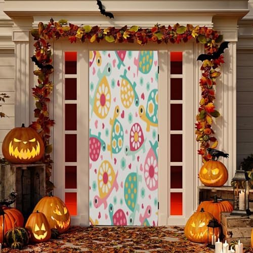 Pink Cute Turtle Halloween Door Cover - 32x79in Stretch Fabric