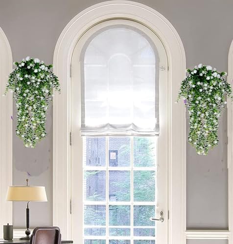 Toprooms 4 Pack Artificial Hanging Plants White Faux Ferns Ivy Vines for Home Office Decor