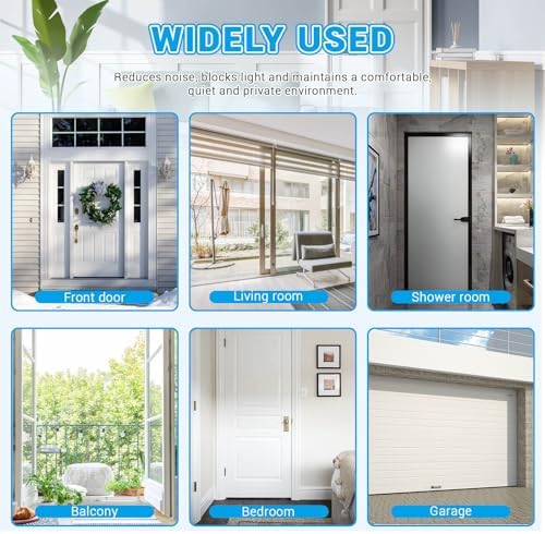 Huakaile 2 Pack Rubber Door Sweep with Brush Self-Adhesive Draft Stopper for Door Seals Black