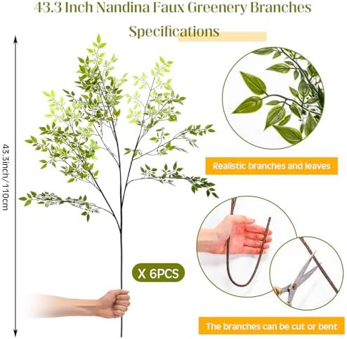 Giegxin 6 Pcs Artificial Nandina Branches for Home Decor