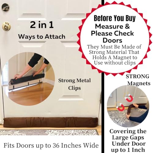 Evelots Magnetic Draft Stopper 36 Inches 2 in 1