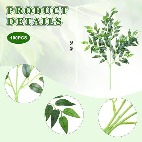 Xinnun 100 Pcs Artificial Italian Ruscus Greenery Stems