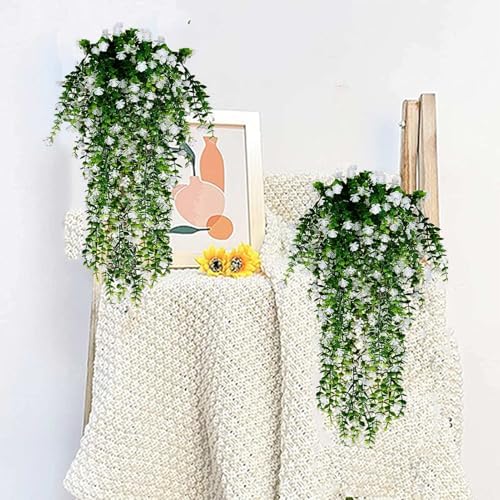 Toprooms 4 Pack Artificial Hanging Plants White Faux Ferns Ivy Vines for Home Office Decor