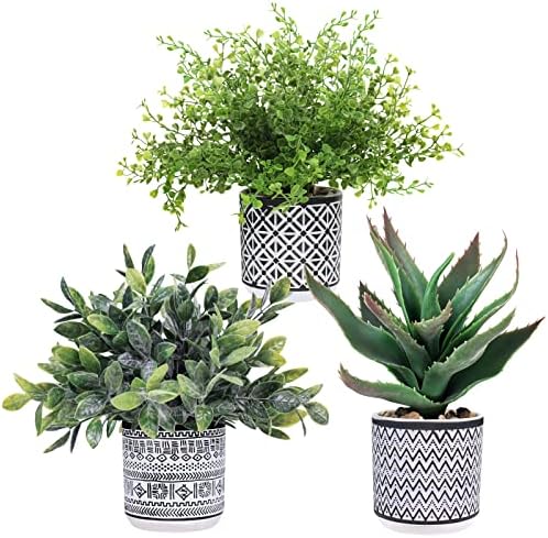Winlyn Set of 3 Assorted Faux Plants in Geometric Pots
