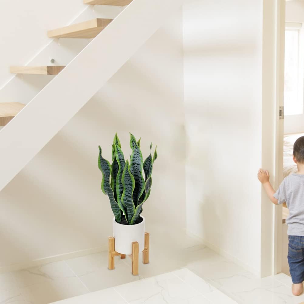 Hollyone Artificial Snake Plant with Solid Wood Stand