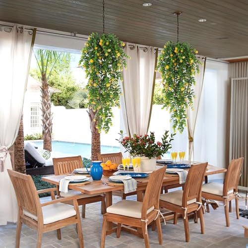 RECUTMS 4 Pack Hanging Eucalyptus Artificial Ivy Faux Plants UV Resistant Greenery for Outdoor Indoor Decor Yellow