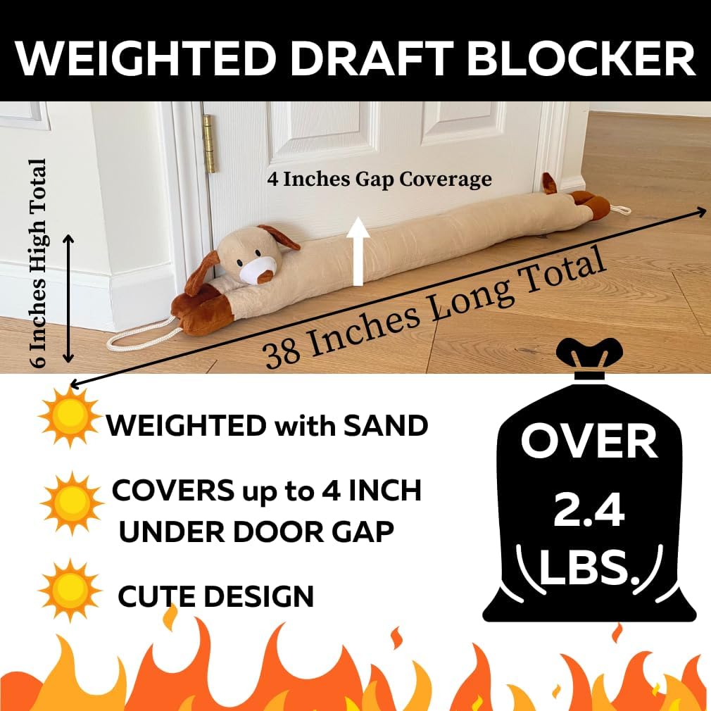 Evelots Under Door Dog Draft Stopper - 38 Inch Heavy Duty Cute Puppy