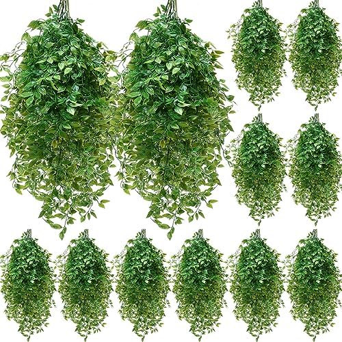 Hoteam 12 Pcs Artificial Hanging Plants Fake Ivy Vines with Green Leaves for Indoor Outdoor Walls Decor