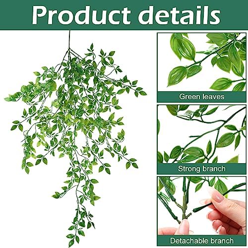 Hoteam 12 Pcs Artificial Hanging Plants Fake Ivy Vines with Green Leaves for Indoor Outdoor Walls Decor