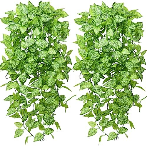 HANDIC Artificial Hanging Plants 2pc Green Ivy Faux Plant Set