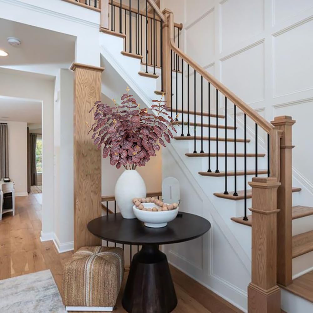 Oairse Artificial Eucalyptus Leaves Stems 315 Inch 3 Pcs Fake Greenery for Vases