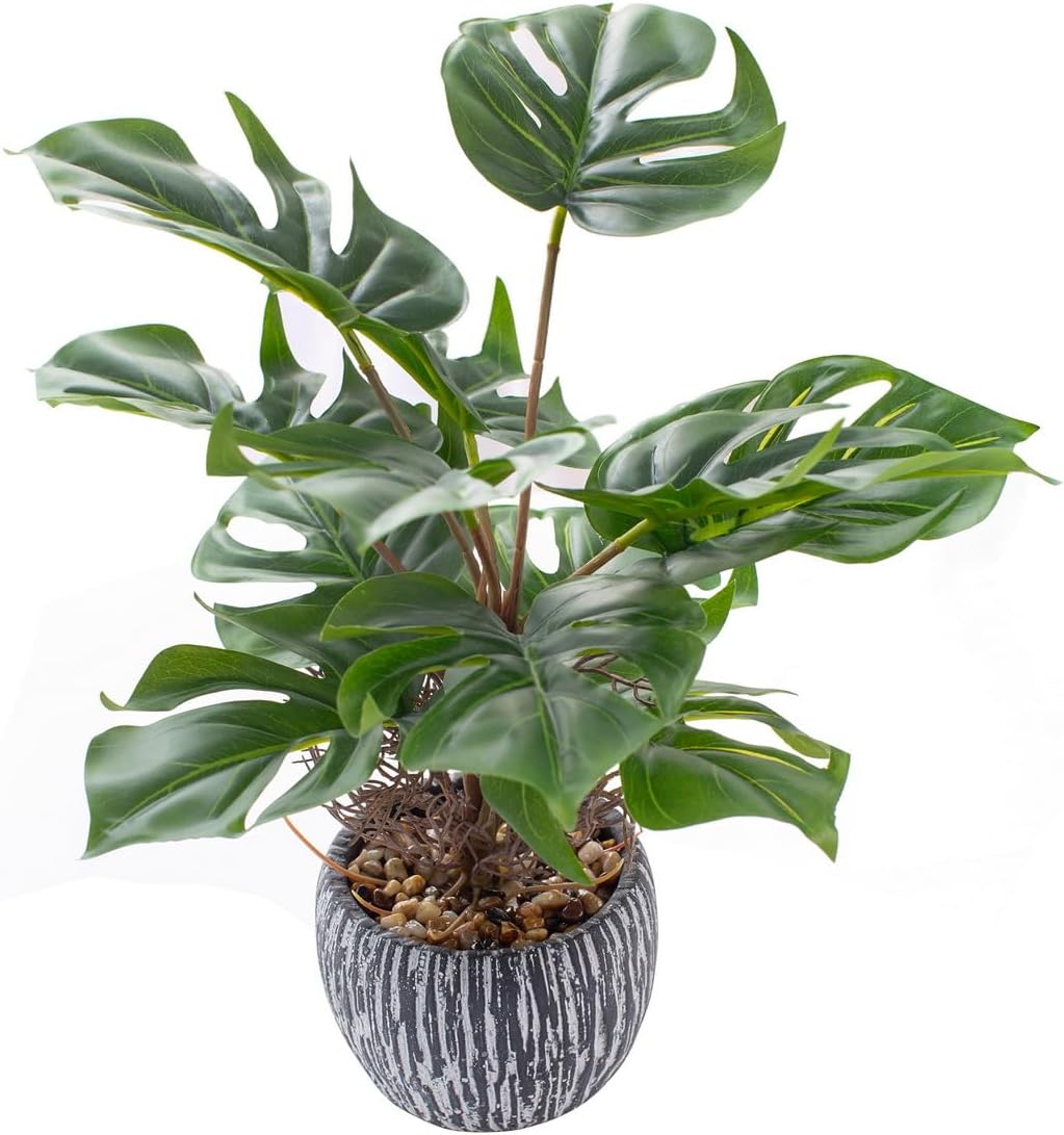 AlphaAcc 12 Inch Faux Monstera Plant in Black Rustic Pot