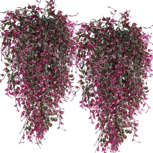 Artificial Hanging Plants 4pcs 33 Inch Faux Ivy Vine UV Resistant Purple Red