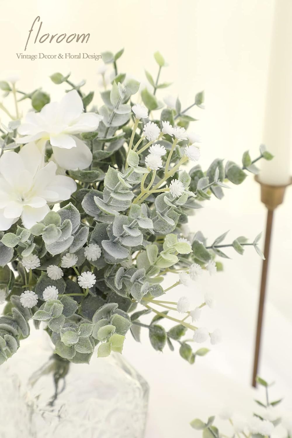 Floroom Artificial Flocked Eucalyptus Stems 18pcs for DIY Wedding Decor