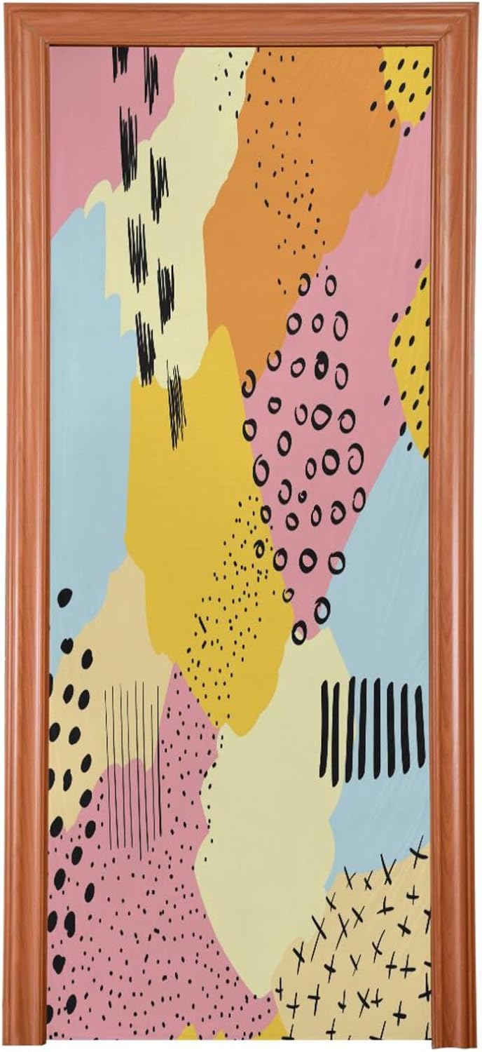 Susiyo Retro Abstract Halloween Door Cover Stretch Fabric Door Decoration 32x79 in