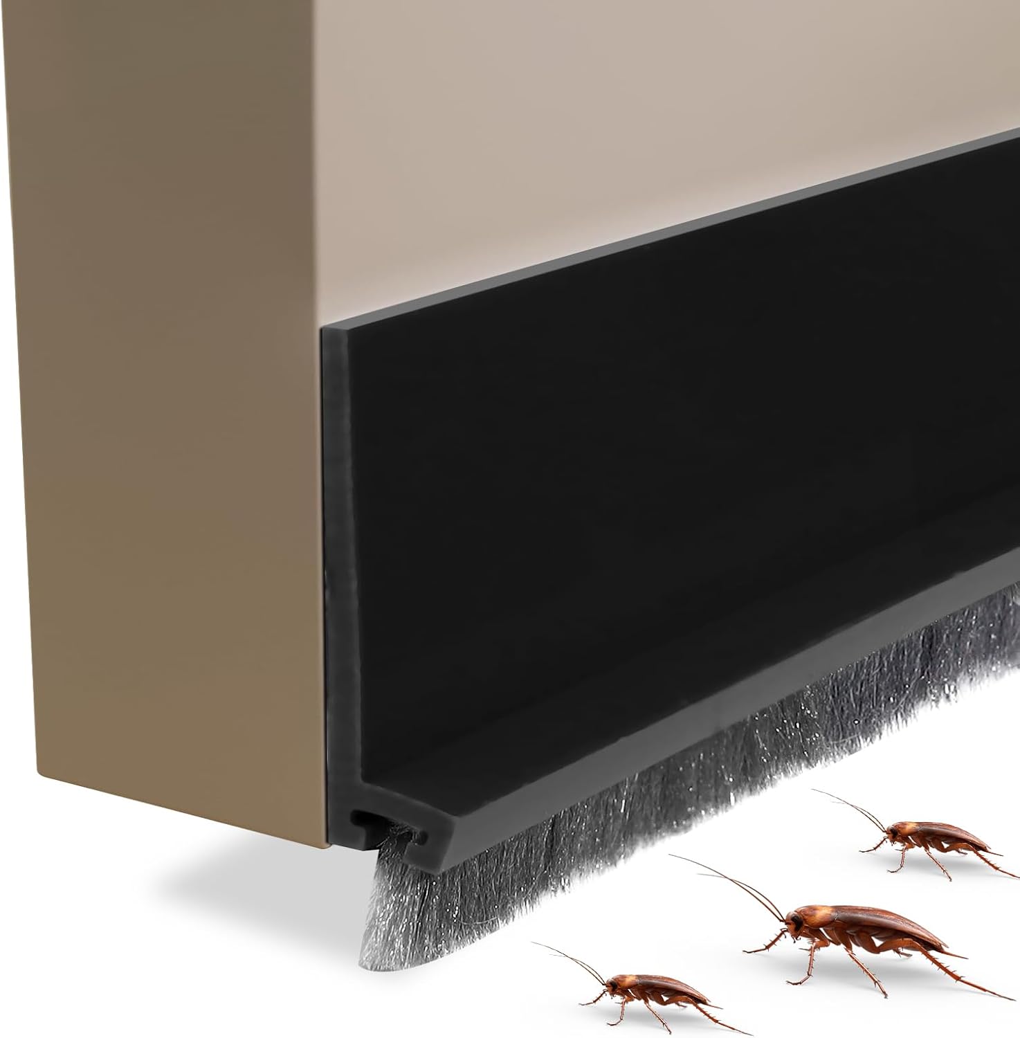 Huakaile 2 Pack Rubber Door Sweep with Brush Self-Adhesive Draft Stopper for Door Seals Black